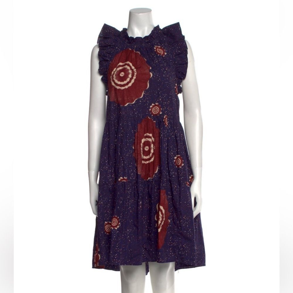 ULLA JOHNSON Tasmin Mini Dress Midnight Blue Tiered Ruffle US 10 Excellent